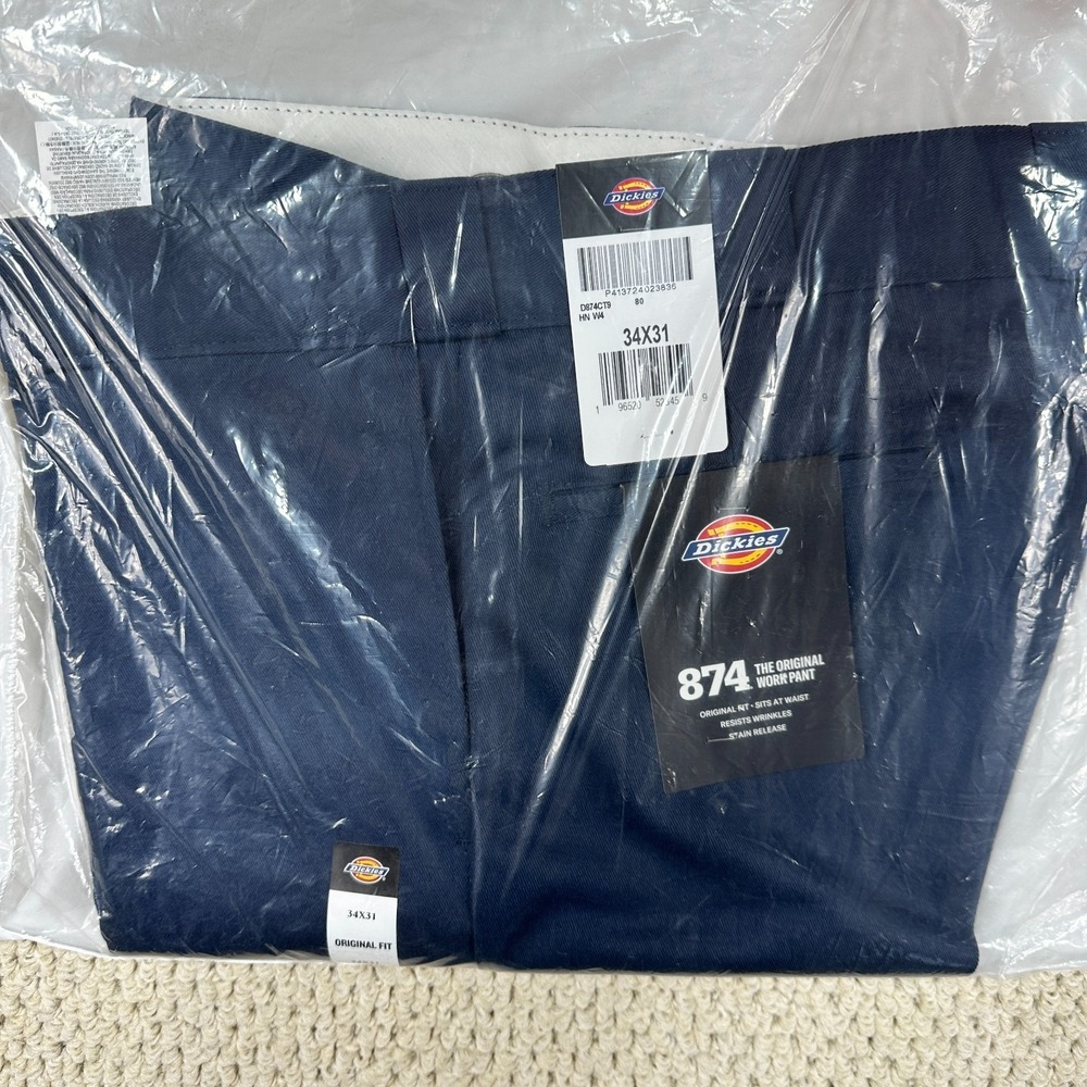 Dickies Work Pants Mens 34x31 Navy 874 Original Fit Straight Leg Trousers NEW